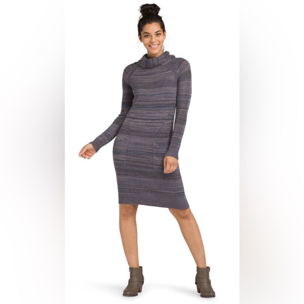 Prana Charcoal Cowl Neck Organic Cotton Blend Knit Midi Dress Sz S Casual